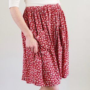 Vintage 90s Red Floral Ruffle Skirt